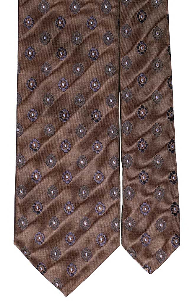 Cravatta di Seta Marrone Con Fantasia Blu Celeste Made in Italy Graffeo cravatte Pala