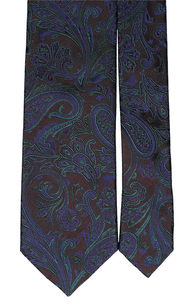 Cravatta di Seta Marrone Effetto Cangiante Con Fantasia Floreale Blu Verde Made in Italy Graffeo Cravatte Pala
