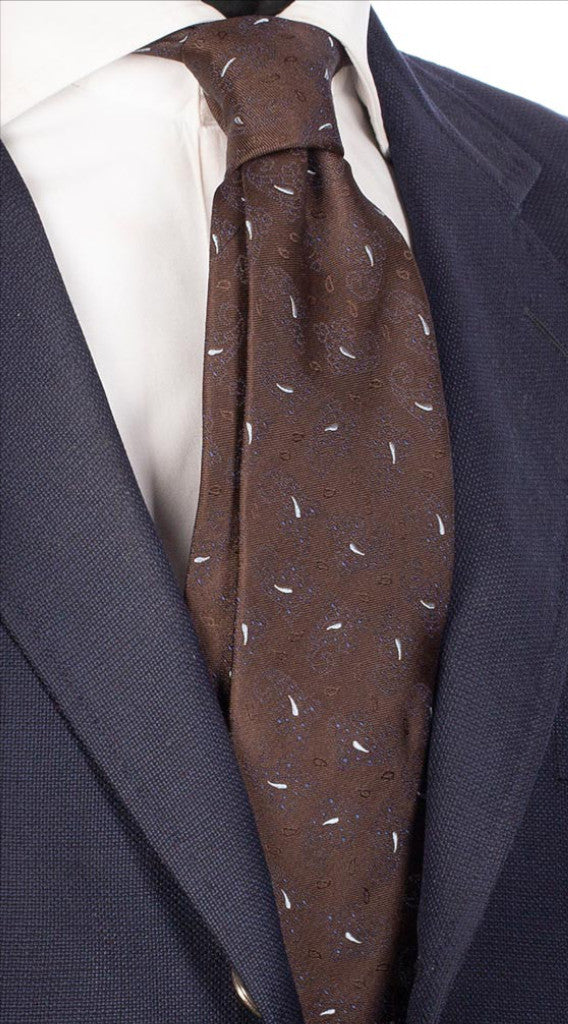 Cravatta di Seta Marrone Effetto Cangiante Paisley Bluette Celeste Made in Italy Graffeo Cravatte