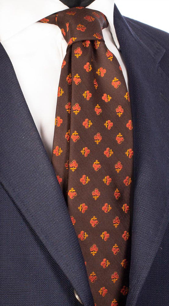 Cravatta di Seta Marrone Fantasia Arancione Ruggine Made in Italy Graffeo Cravatte