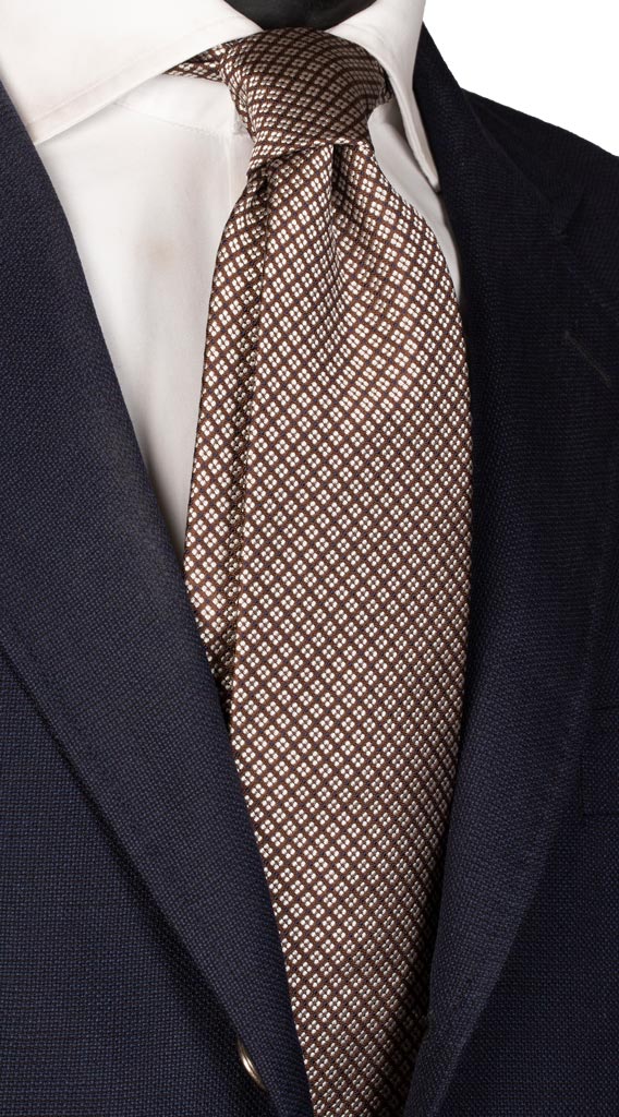 Cravatta di Seta Marrone Fantasia Beige Blu Made in italy Graffeo Cravatte