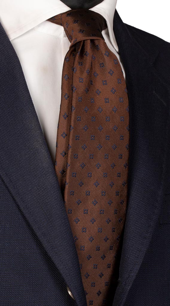 Cravatta di Seta Marrone Fantasia Blu Made in Italy Graffeo Cravatte