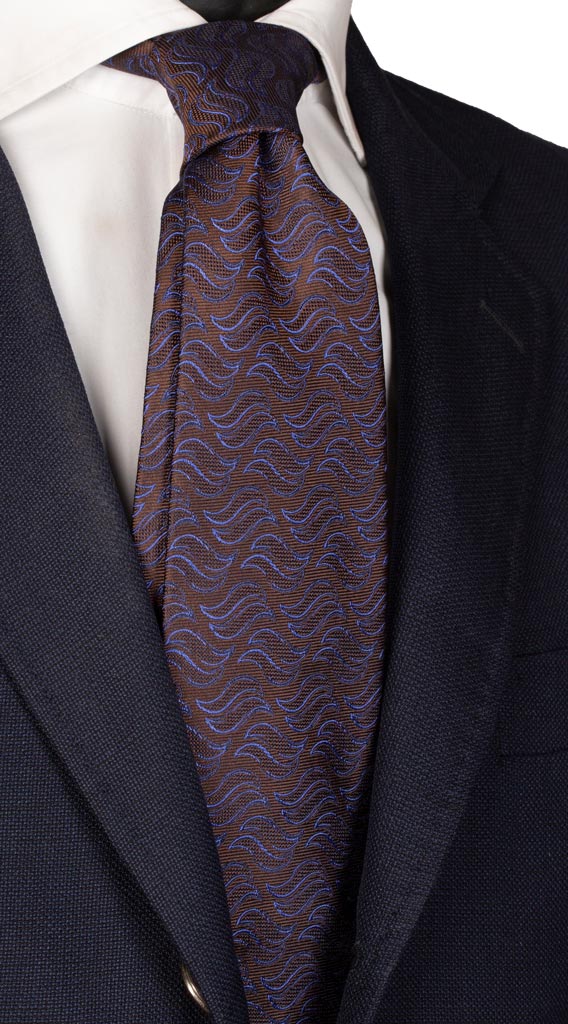 Cravatta di Seta Marrone Fantasia Bluette Made in Italy Graffeo Cravatte
