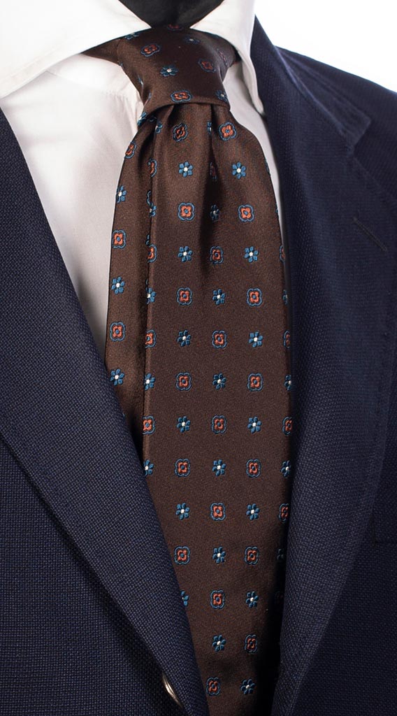 Cravatta di Seta Marrone Fantasia Floreale Blu Petrolio Ruggine Bianca Made in Italy Graffeo Cravatte