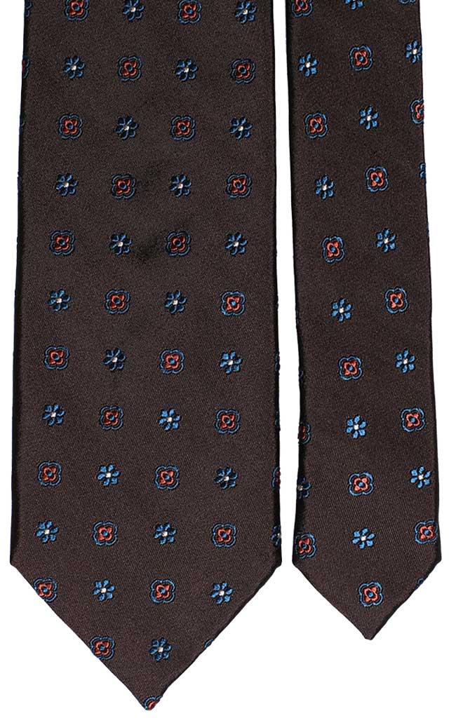 Cravatta di Seta Marrone Fantasia Floreale Blu Petrolio Ruggine Bianca Made in Italy Graffeo Cravatte Pala