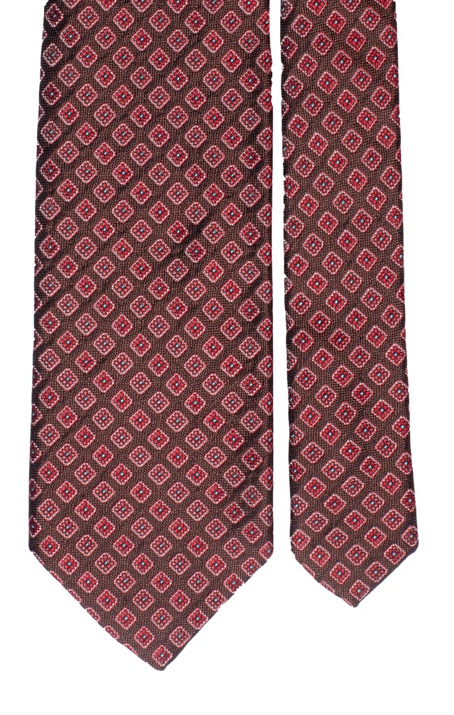 Cravatta di Seta Marrone Fantasia Rossa Celeste Made in italy Graffeo Cravatte Pala