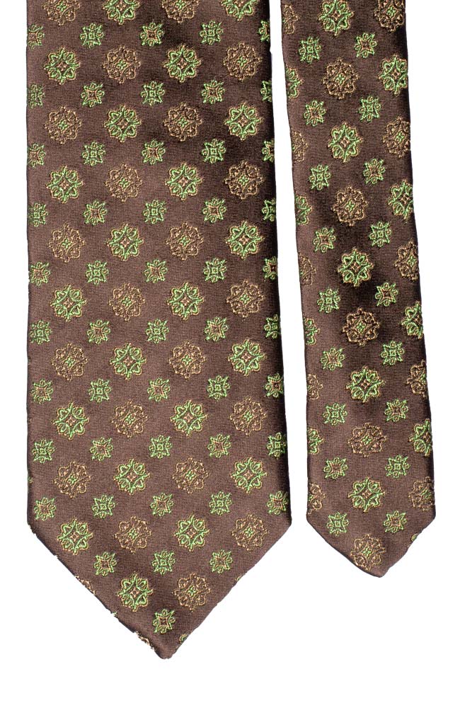 Cravatta di Seta Marrone Fantasia Verde Beige Made in Italy Graffeo Cravatte Pala
