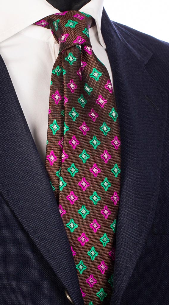 Cravatta di Seta Marrone Fantasia Viola Verde Made in Italy Graffeo cravatte