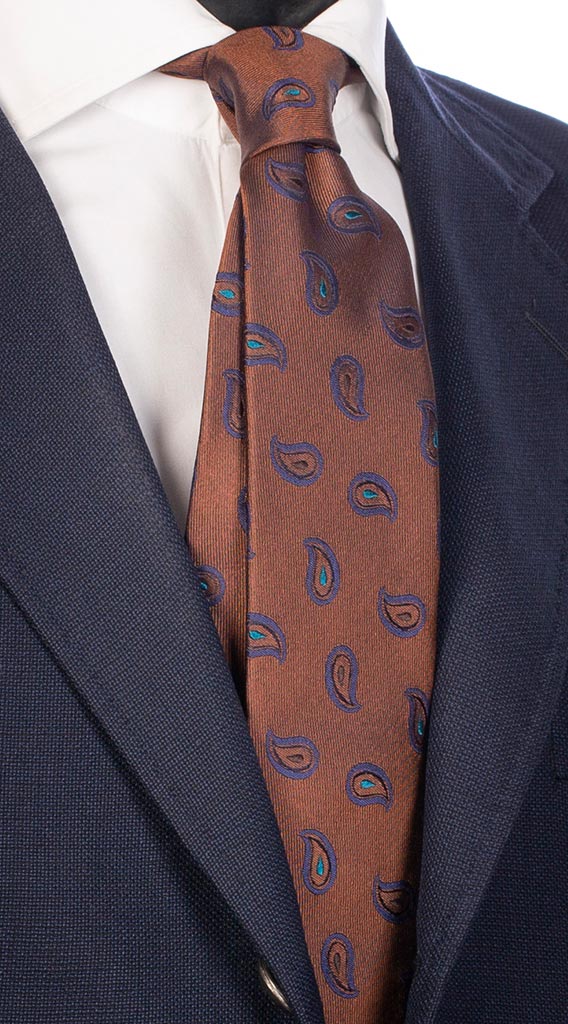 Cravatta di Seta Marrone Paisley Blu Made in Italy Graffeo Cravatte