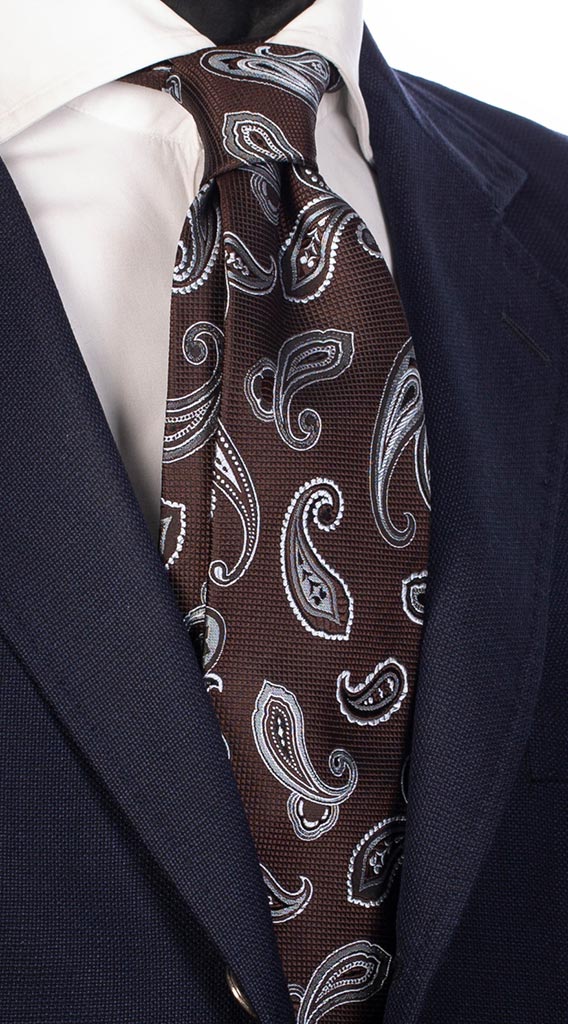 Cravatta di Seta Marrone Paisley Celeste Grigio Blu Notte Made in Italy Graffeo cravatte