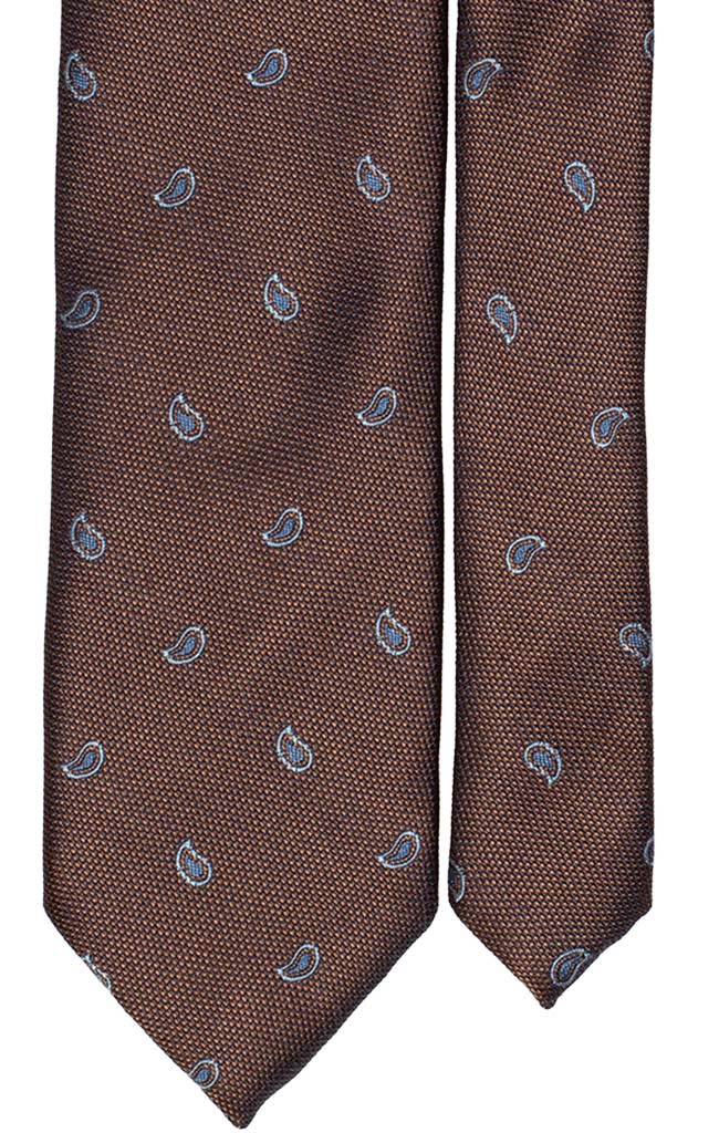 Cravatta di Seta Marrone Paisley Celeste Made in Italy Graffeo Cravatte Pala