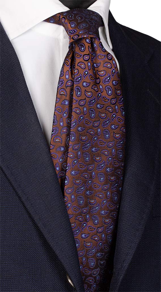 Cravatta di Seta Marrone Paisley Viola Celeste Made in Italy Graffeo Cravatte