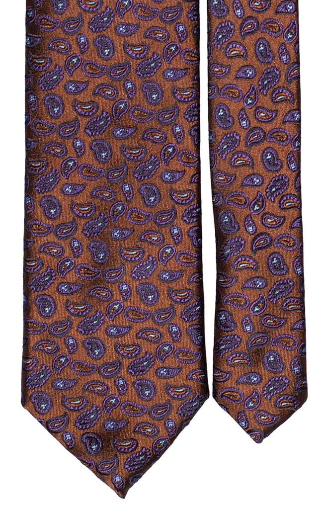 Cravatta di Seta Marrone Paisley Viola Celeste Made in Italy Graffeo Cravatte Pala