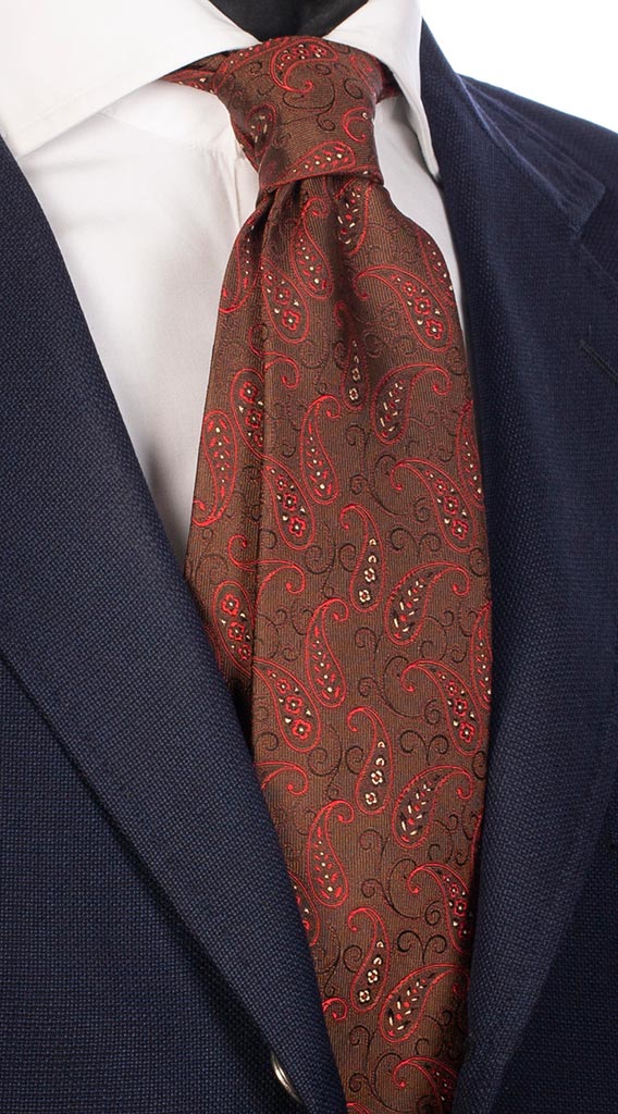 Cravatta di Seta Marrone Verde Paisley Rosso Made in Italy Graffeo Cravatte