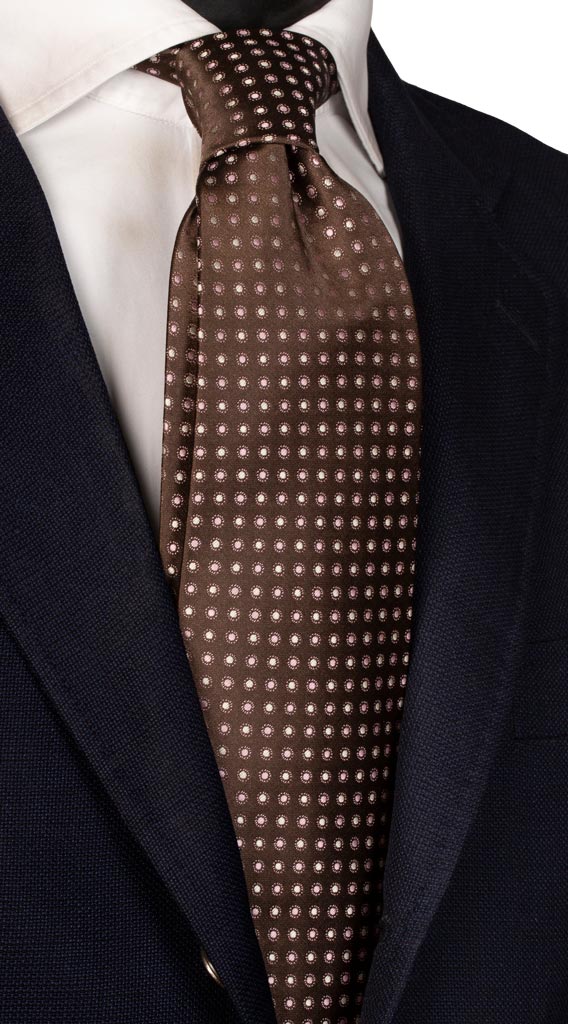 Cravatta di Seta Marrone a Pois Rosa Grigio Chiaro Made in Italy graffeo Cravatte