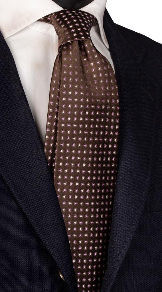Cravatta di Seta Marrone a Pois Viola Grigio Chiaro Made in Italy graffeo Cravatte