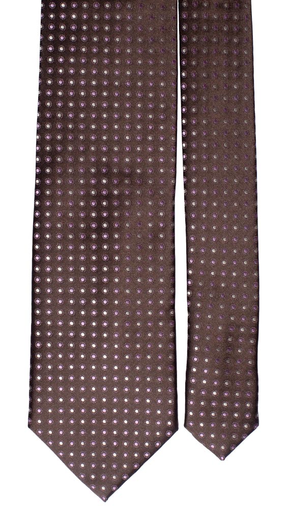 Cravatta di Seta Marrone a Pois Viola Grigio Chiaro Made in Italy graffeo Cravatte Pala