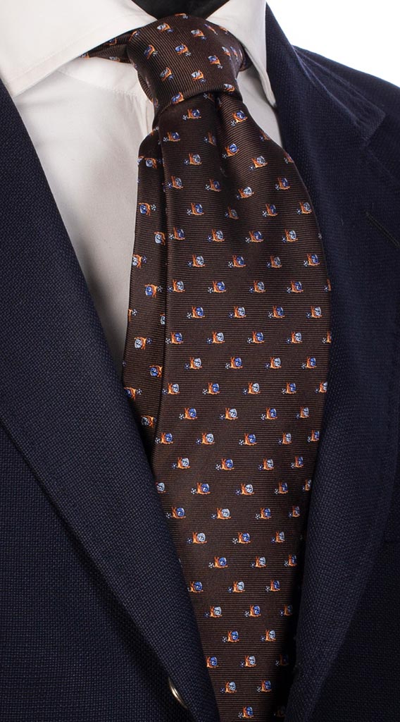Cravatta di Seta Marrone con Animali Made in Italy Graffeo Cravatte