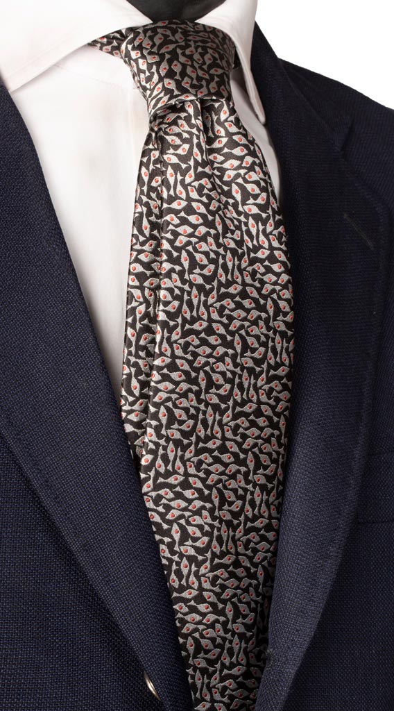 Cravatta di Seta Nera Fantasia Grigio Chiaro Rosa Antico Made in Italy Graffeo Cravatte