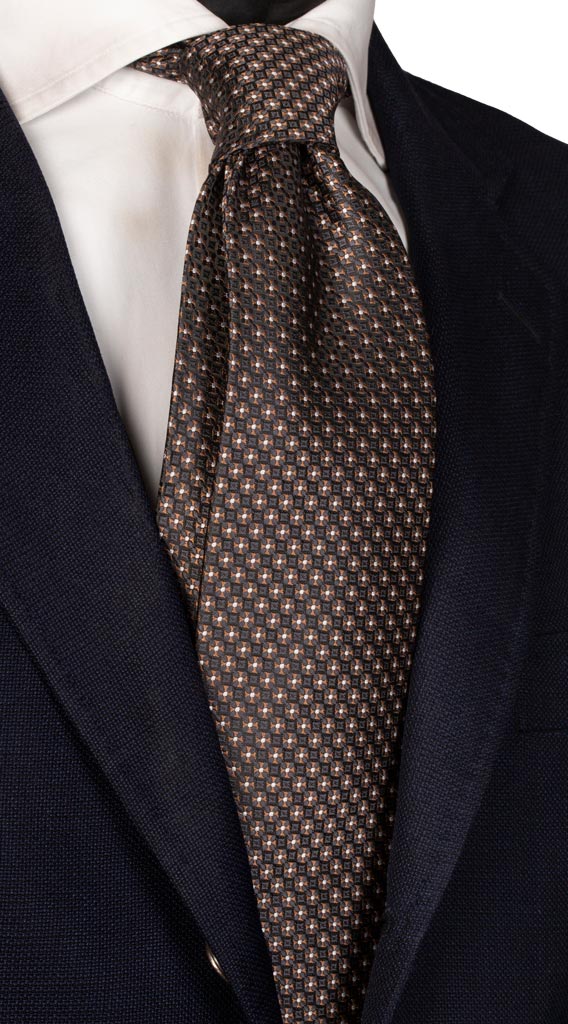 Cravatta di Seta Nera Fantasia Marrone Bianca Made in Italy graffeo Cravatte