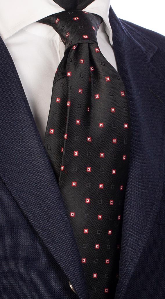 Cravatta di Seta Nera Fantasia Tono su Tono Rossa Bianca Made in Italy Graffeo Cravatte