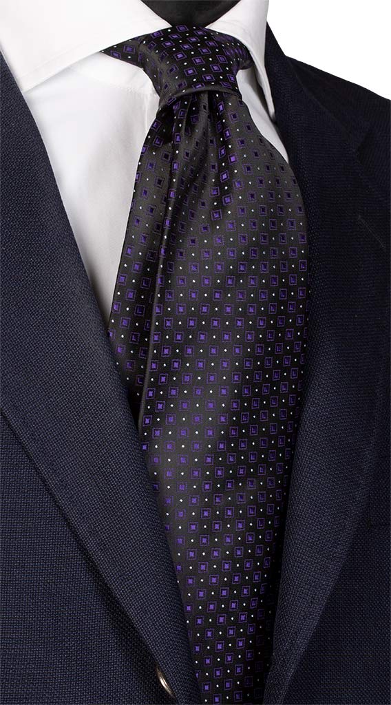 Cravatta di Seta Nera Fantasia Viola Bianco Made in Italy graffeo Cravatte