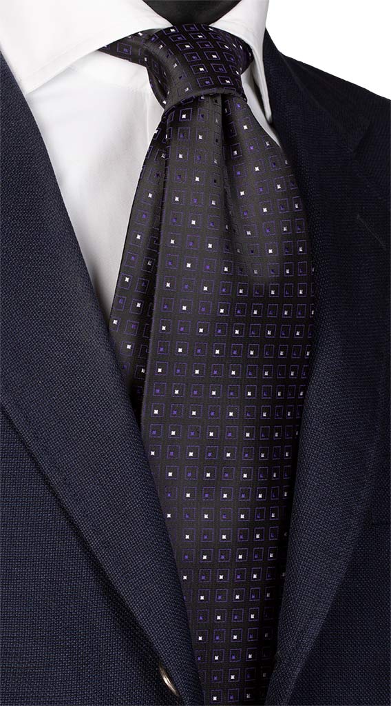 Cravatta di Seta Nera Fantasia Viola Bianco Made in Italy Graffeo Cravatte