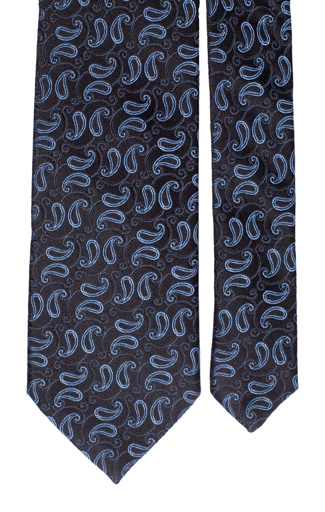 Cravatta di Seta Nera Paisley Azzurro Made in Italy graffeo Cravatte Pala