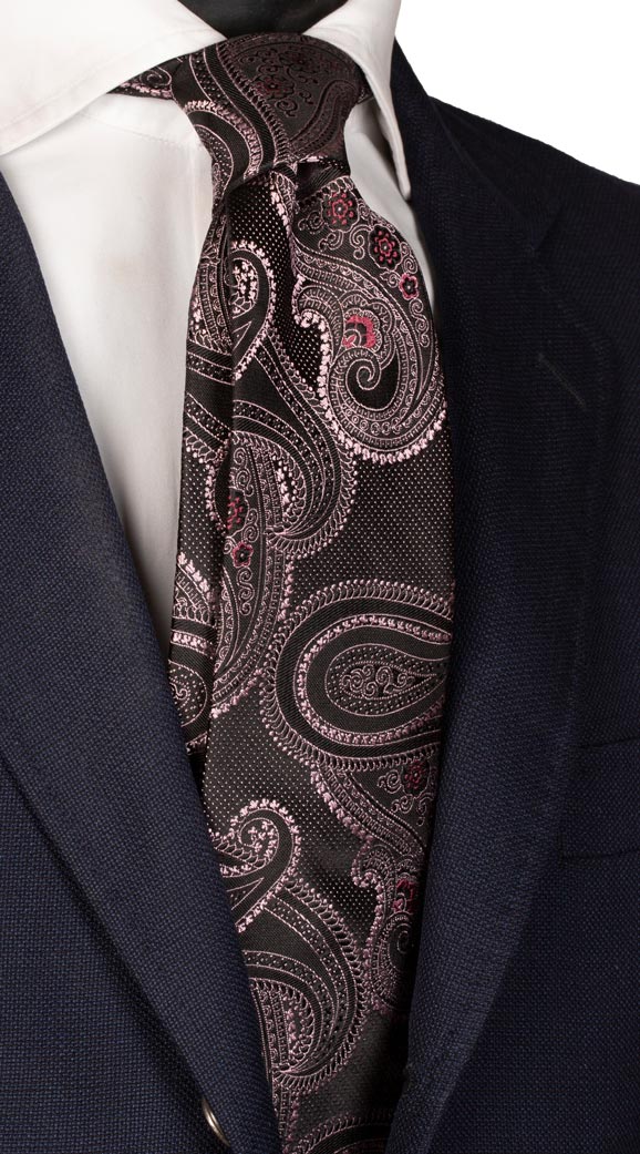 Cravatta di Seta Nera Paisley Rosa Made in Italy graffeo Cravatte