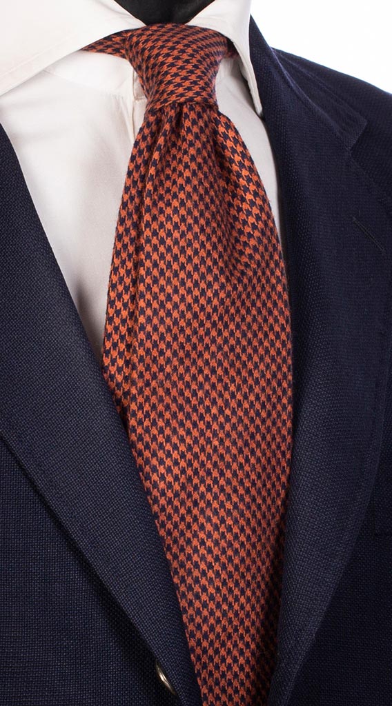 Cravatta di Seta Pied de Poule Arancione Blu Made in Italy Graffeo Cravatte