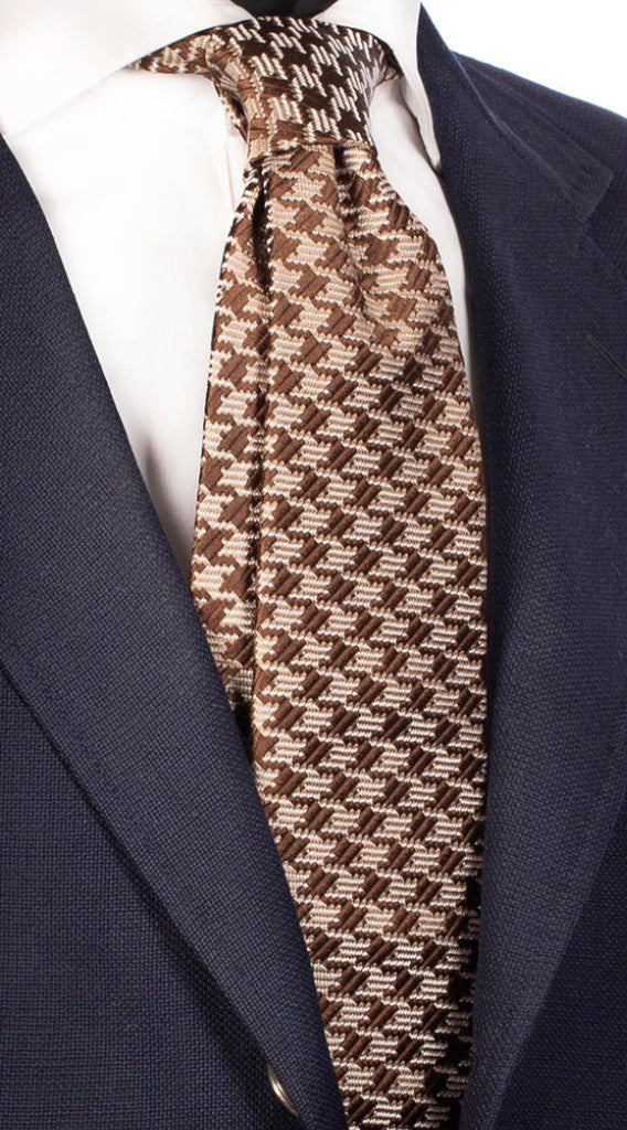 Cravatta di Seta Pied de Poule Grigio Chiaro Marrone Made in Italy Graffeo Cravatte