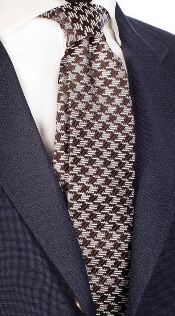 Cravatta di Seta Pied de Poule Grigio Marrone Made in Italy Graffeo Cravatte
