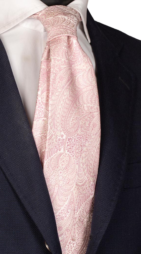 Cravatta di Seta Rosa Antico Bianco Paisley Tono su Tono Made in Italy Graffeo Cravatte