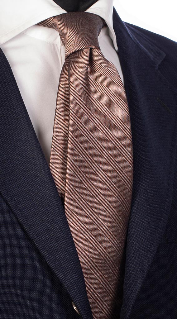 Cravatta di Seta Rosa Antico Fantasia Lisca di Pesce Blu Made in Italy Graffeo Cravatte