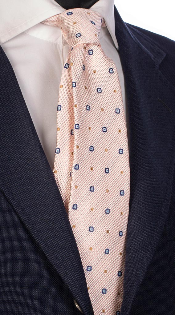 Cravatta di Seta Rosa Bianca Fantasia Nocciola Blu Celeste Made in Italy Graffeo Cravatte