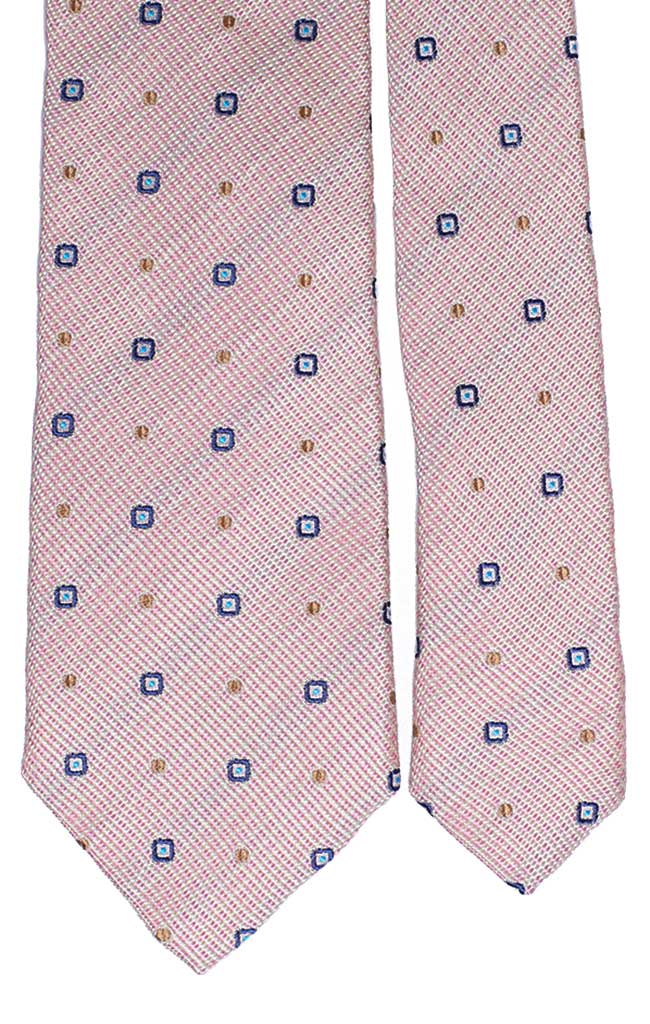 Cravatta di Seta Rosa Bianca Fantasia Nocciola Blu Celeste Made in Italy Graffeo Cravatte Pala