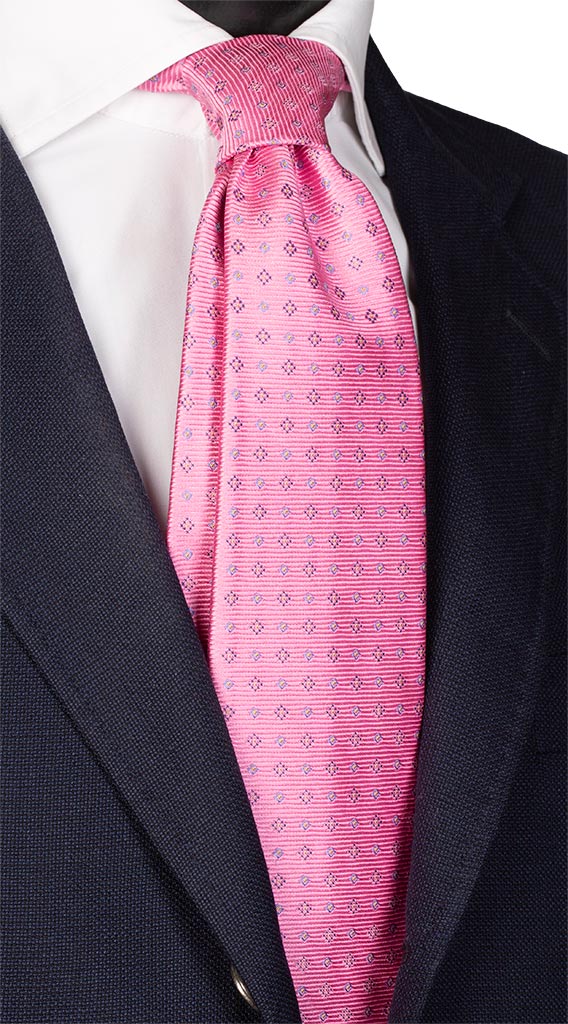 Cravatta di Seta Rosa Fantasia Celeste Blu Made in italy Graffeo Cravatte