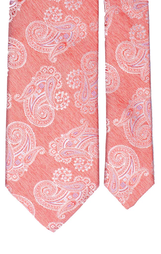 Cravatta di Seta Rosa Salmone Effetto Lino Paisley Bianco Glicine Made in Italy Graffeo Cravatte Pala