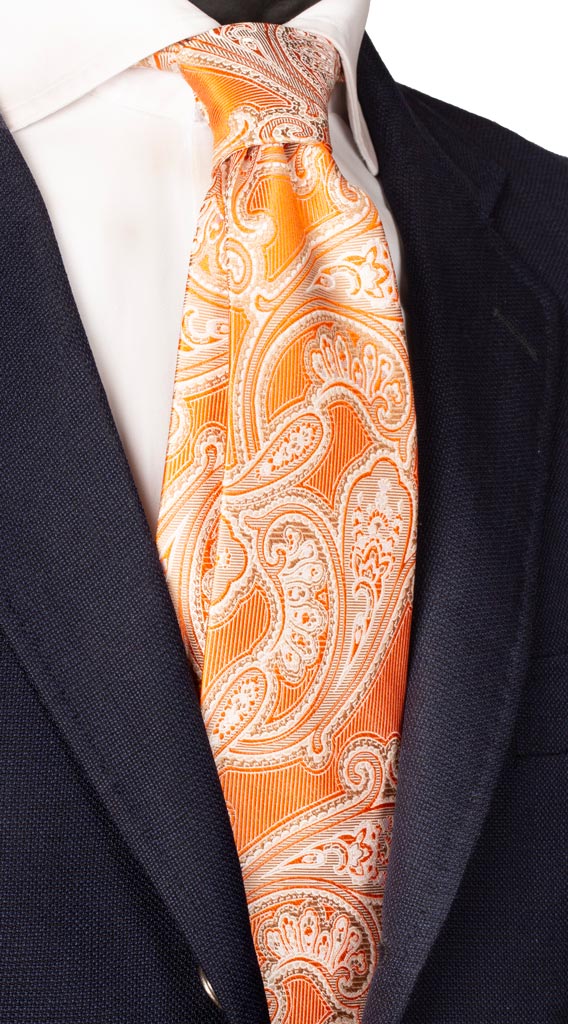 Cravatta di Seta Rosa Salmone Paisley Bianco Beige Made in Italy graffeo Cravatte