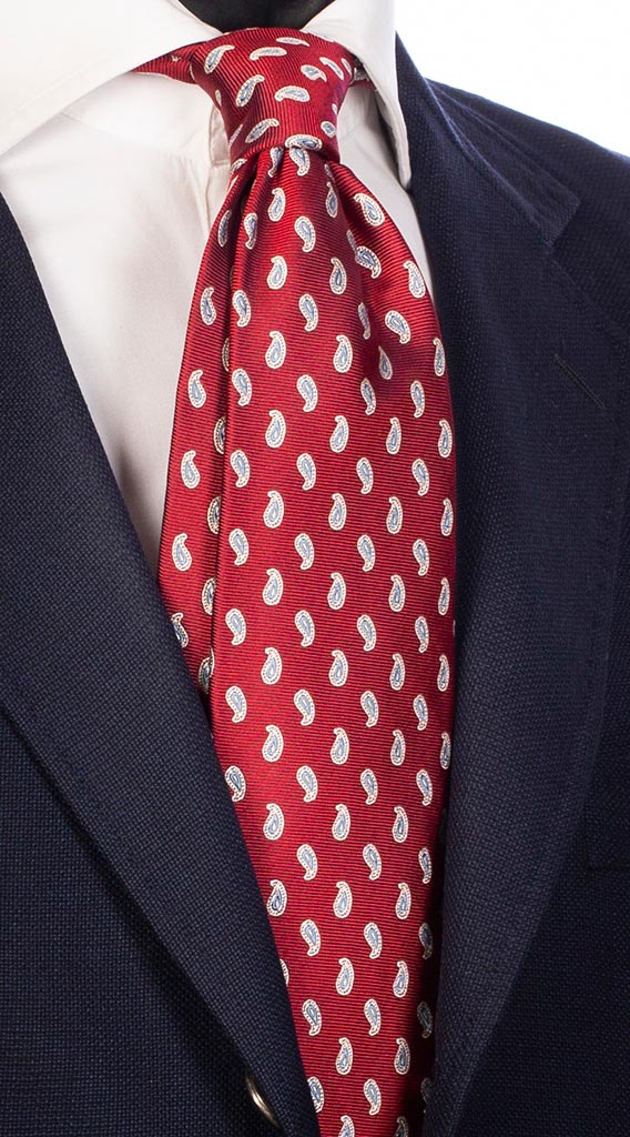 Cravatta di Seta Rossa Bordeaux Paisley Bianco Celeste Made in Italy Graffeo Cravatte