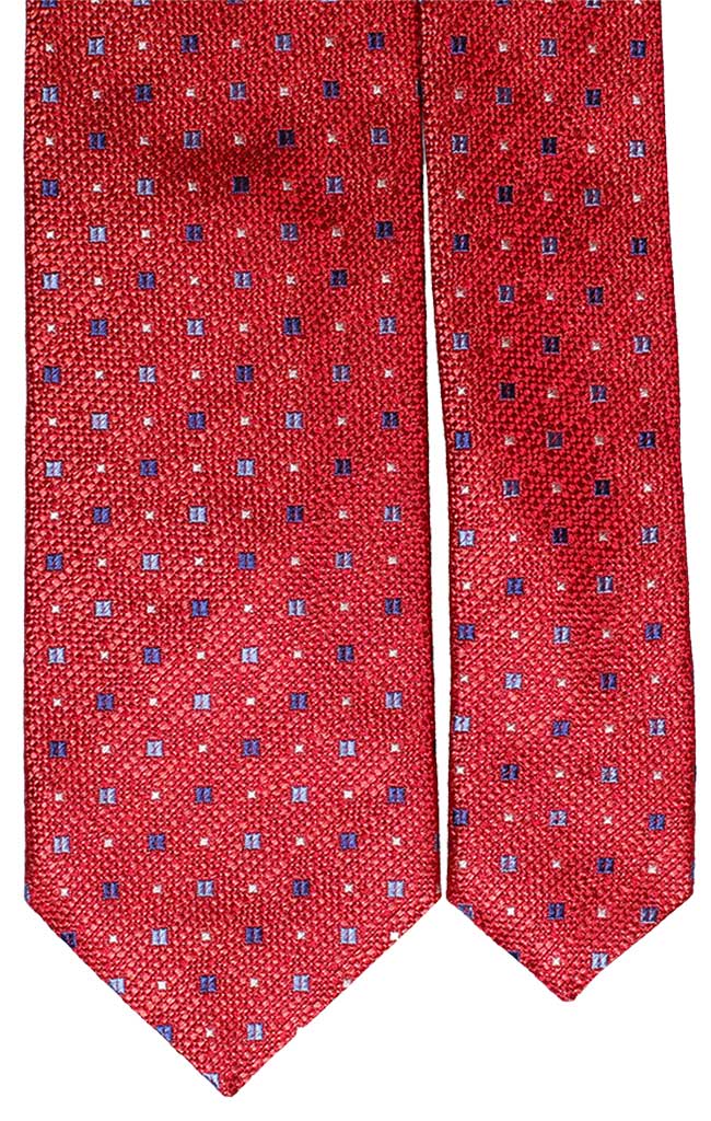 Cravatta di Seta Rossa Effetto Lino Fantasia Bluette Celeste Bianco Made in Italy Graffeo Cravatte Pala