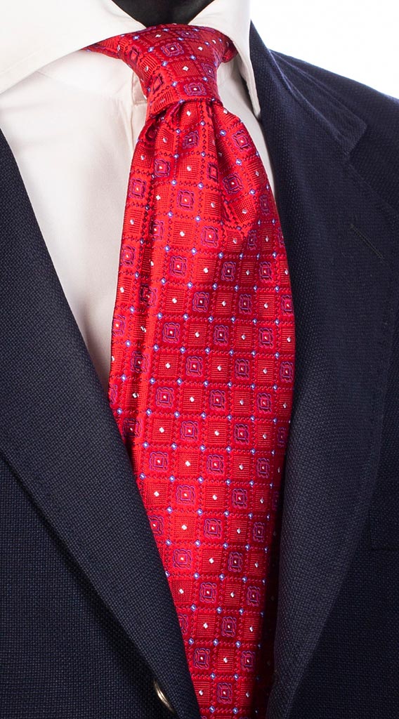 Cravatta di Seta Rossa Fantasia Bluette Celeste Made in Italy Graffeo Cravatte