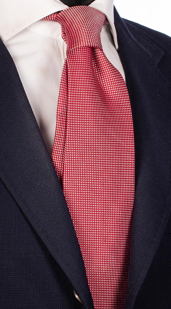 Cravatta di Seta Rossa Micro Fantasia Bianca Made in Italy Graffeo Cravatte