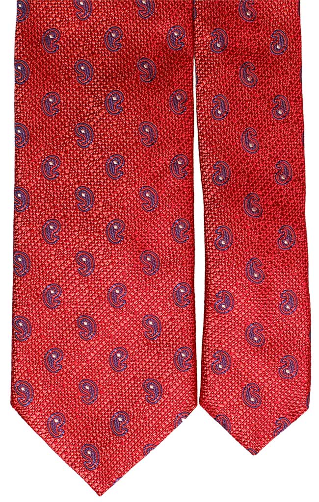 Cravatta di Seta Rossa Micro Fantasia Tono su Tono Paisley Bluette Bianco Made in Italy Graffeo Cravatte Pala