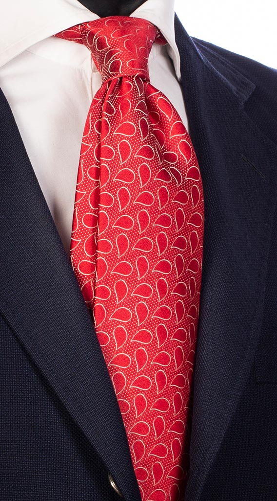 Cravatta di Seta Rossa Paisley Bianco Made in Italy Graffeo Cravatte