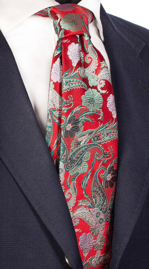 Cravatta di Seta Rossa Paisley Verde Bianco Grigio Effetto Cangiante Made in Italy Graffeo Cravatte
