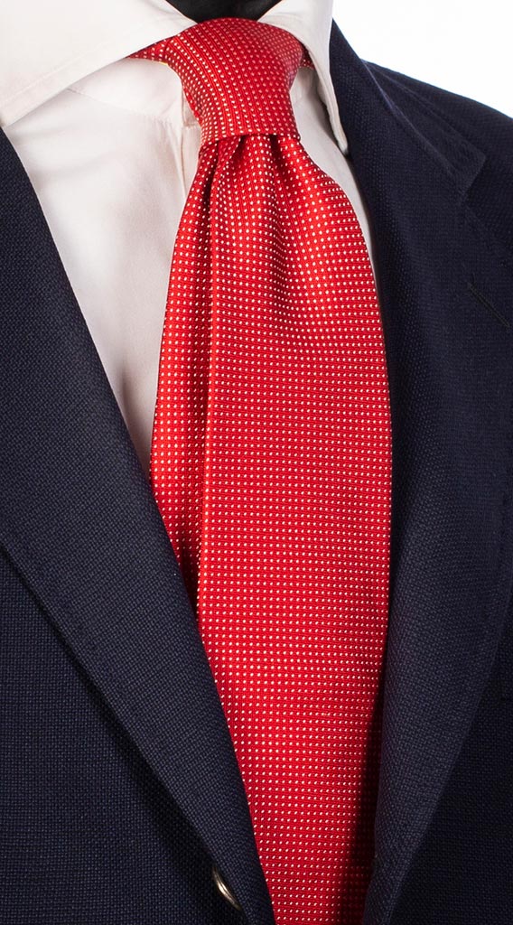 Cravatta di Seta Rossa Punto a Spillo Bianco Made in italy Graffeo Cravatte