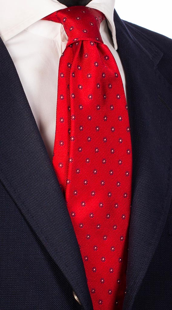 Cravatta di Seta Rossa a Fiori Blu Bianco Made in Italy Graffeo Cravatte