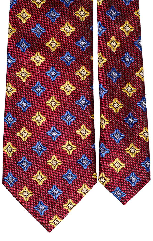 Cravatta di Seta Rosso Bordeaux Fantasia Gialla Bluette Made in Italy Graffeo Cravatte Pala