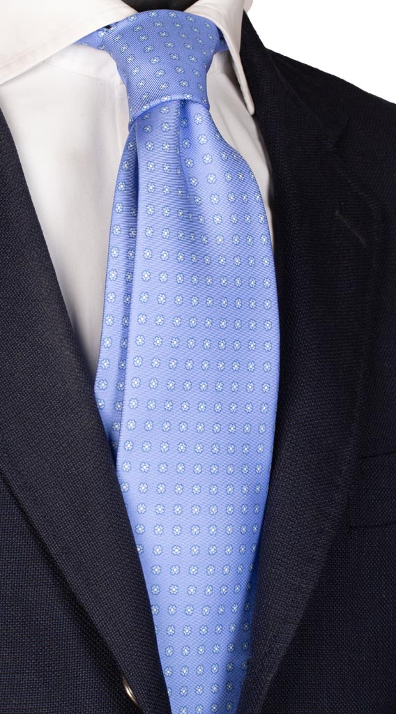 Cravatta di Seta Stampa Azzurra a Fiori Bianchi MAde in Italy Graffeo Cravatte 